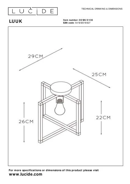 Lucide LUUK - Flush ceiling light - 1xE27 - Black - technical